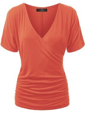 Women's T Shirt Salmon V Neck Short Sleeve Dressy Summer Comfort Drape Comfort
